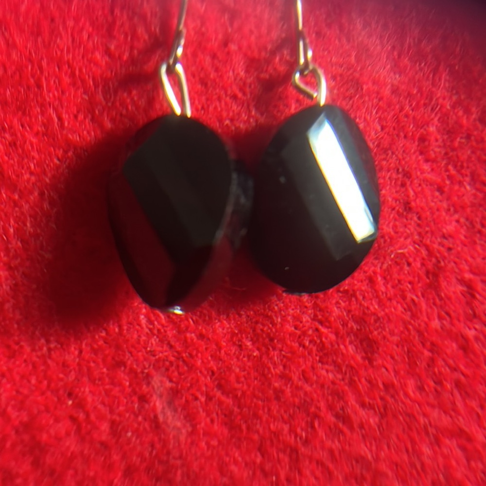 Vintage French Wire Garnet Drop Earrings - New Old Stock
